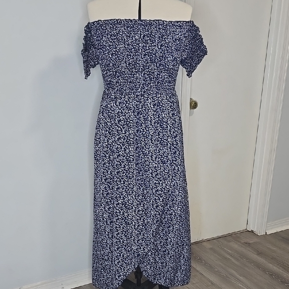 Floral Off-Shoulder Blue Dress - Picture 1 of 2